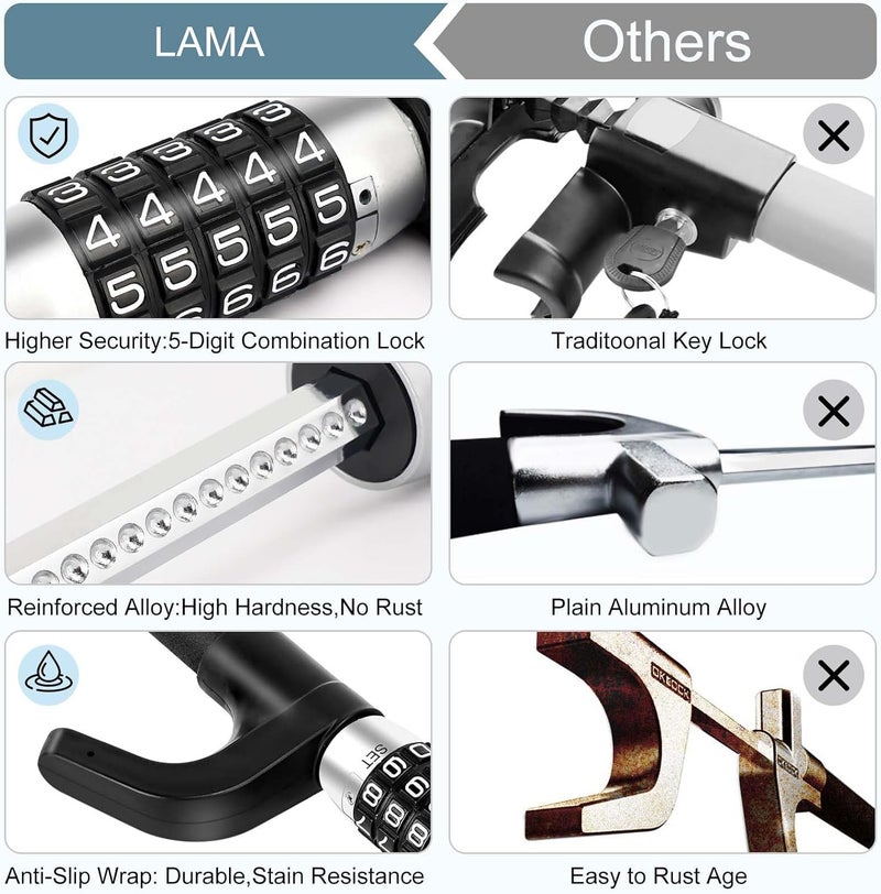 LAMA 5 Digital Combination Car Steering Wheel Lock, Password Code Steering Lock, Retractable Keyless Heavy Duty Steering Wheel Lock, Universal Anti-Theft Car Steering Fit for Cars, Trucks, Vans, SUV - Image 2